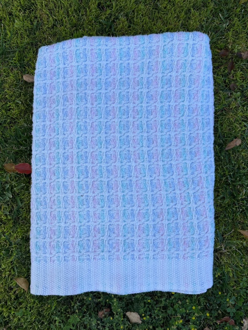 VTG Beacon Pastel Stripe Waffle Knit Baby Blanket WPL1675 100% Cotton 36x46 GUC